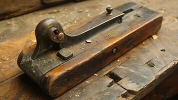 The worn wellused handle of a hand plane bearing the marks and imprints of countless projects and years of hard work video