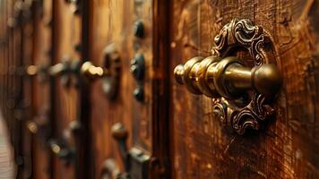 An upclose view of a wine cellar door with ornate carvings and a gold handle. The door is a gateway to a hidden paradise of fine wines video