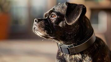 An engraved metal smart pet collar is showcased in the next photo with a sleek and modern design that includes a slidein tag for identification purposes. The collar also features a video
