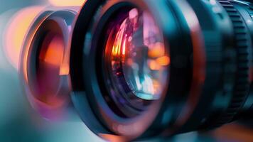 A breathtakingly detailed shot of a cameras viewfinder with bright sharp lines and a clear crisp image reflecting the tingedge technology within video
