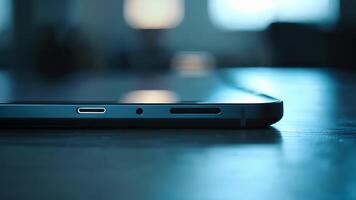 A detailed look at the sleek and streamlined design of a digital tablet with its smooth edges and minimalistic buttons and ports video