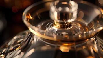The sharp crisp lines of a clear glass decanter contrasted against the smooth rounded curves of a brass aerator video
