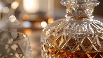 The crystal decanter boasts a carved stopper adding an extra touch of opulence to the set video