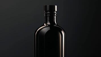 A sleek black bottle stands tall its smooth surface reflecting the light and giving a nod to the luxurious and rare ingredients within video