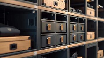 A detail shot of the interior of a smart locker highlights the spacious layout and compartments for storing items of different sizes video