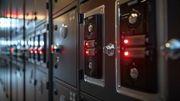 A closeup of the lockers keypad used to securely lock and unlock the compartments for charging devices video