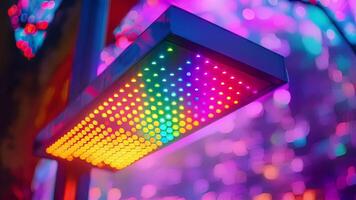 A colorful street sign using solarpowered LED lights to display changing messages or images video