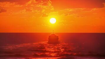 As the sun sets over the ocean the ship continues on its journey powered by the last rays of sunlight stored in its batteries video