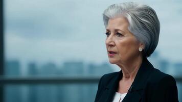 A silverhaired exeive making tough decisions and setting a strong example for her team.. video