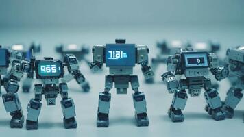 A group of tiny robots work together to complete a task moving in unison with each other.. video