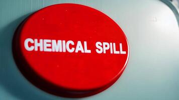A bright red emergency button labeled chemical spill in a closeup shot reminding workers of safety protocols.. video