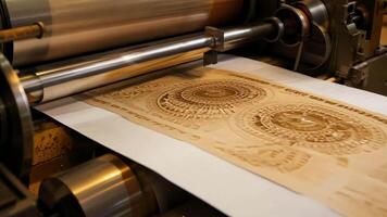 A look inside the press showing the rollers marking up the paper with precise designs.. video