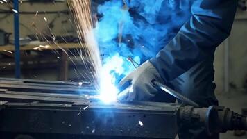 Sparks down like a firework display as the welder expertly works their craft.. video
