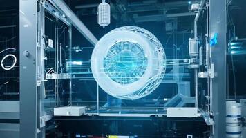 Complex geometries and designs taking form as a 3D printing machine creates parts for a new satellite.. video