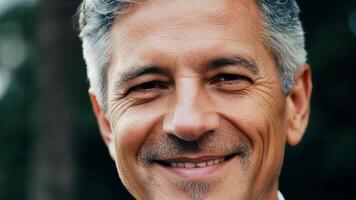 The charisma and charm of a man with saltandpepper hair is captured in this striking closeup portrait.. video