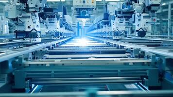 An assembly line of robots work together to produce a large quantity of products in a short amount of time.. video