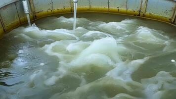 The intense bubbling action of the aeration tanks where oxygen is added to aid in the breakdown of contaminants.. video