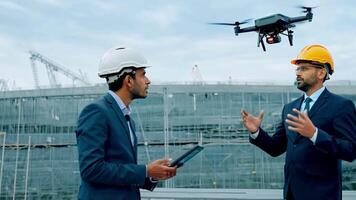 A Engineers use drones in construction. video