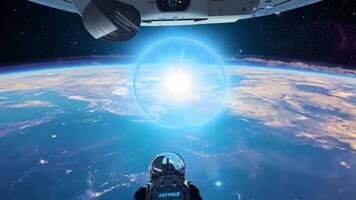 Astronaut in a space suit floating on an alien planet. video