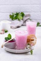 Pink matcha ice latte with milk photo