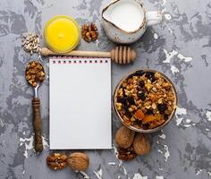 Granola with nuts and dried fruit. photo