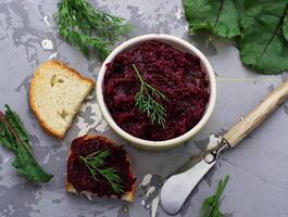 Beetroot caviar and toast photo