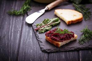 Beetroot caviar and toast photo