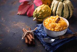 Pumpkin porridge with cinnamon photo