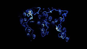 Glowing looping Earth Day World map with Earth Day events marked. neon frame effect, black background. video
