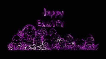 Glowing looping Easter Day Happy Easter message with a background. neon frame effect, black background. video
