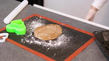 Gingerbread dough with a printed heart shape lies on a baking mat video