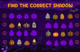 Find a correct shadow of Halloween pumpkins, game vector