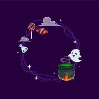 Halloween frame features a cute ghost and cauldron vector