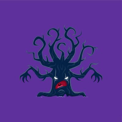 Cartoon Halloween scary tree monster character