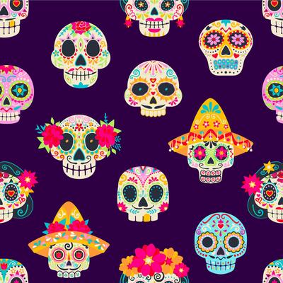 Dia de Los Muertos holiday skulls seamless pattern