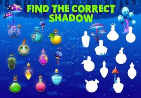 Halloween game, find correct shadow of potion vial vector