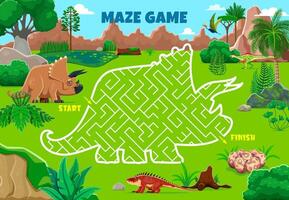 Labyrinth maze game. Help to dinosaur find eggs vector