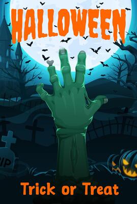 Halloween zombie hand on horror movie poster