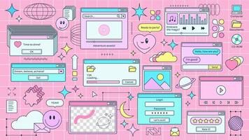 Y2k retro browser window page with computer icons vector