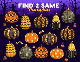 Halloween game find two same patterned pumpkins vector