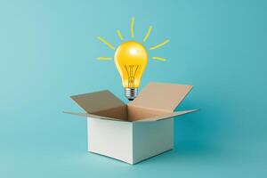 Light bulb over open box, thinking out of the box concept photo