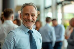 A smiling mature businessman at networking event photo