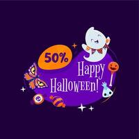 Halloween frame with kawaii ghost with garland vector