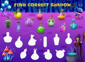 Find correct shadow of Halloween potion bottles vector