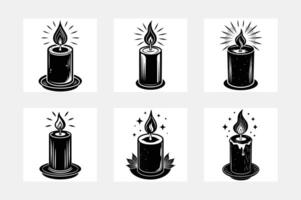Candle illustration. Collection of black symbols on an isolated background in a flat style. Doodle, art vector