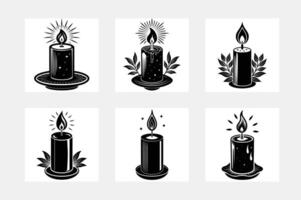 Candle illustration. Collection of black symbols on an isolated background in a flat style. Doodle, art vector