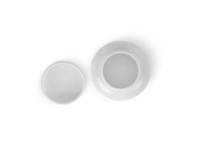 Top view. Blank plastic pill bottle on a white background photo