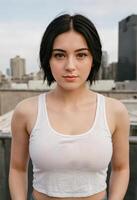 Woman in White Cropped Tank Top Mockup photo
