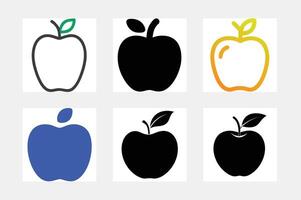 Silhouette of apple with stem and leaf set vector