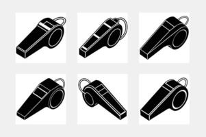 Referee whistle isolated in black and white vector